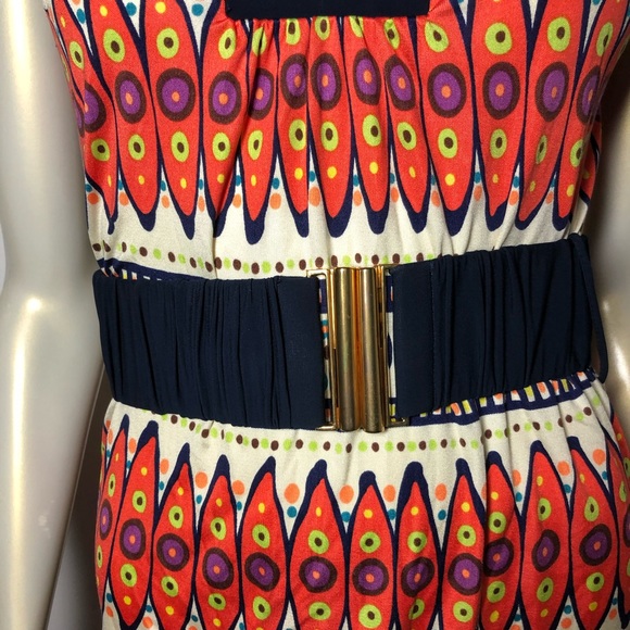 Trina Turk Silk Sheath Dress Size 2 Navy Matching Wide Belt With Metal Clasp AB - Picture 4 of 10